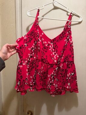 torrid Cropped Hot Pink Leopard Print V-Neck Peplum Cami